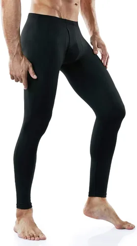 Vista 4 de TSLA Pantalones de ropa interior térmica para hombre, leggings largos con forro polar cálido, capa base de invierno