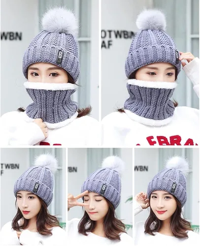 Vista 3 de WAMSOLE Gorro de punto grueso de invierno para mujer gorro de punto suave con forro polar cálido con pompón