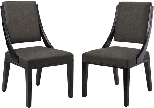 Vista 5 de Modway Cambridge - Juego de 2 sillas laterales de comedor tapizadas de tela color beige
