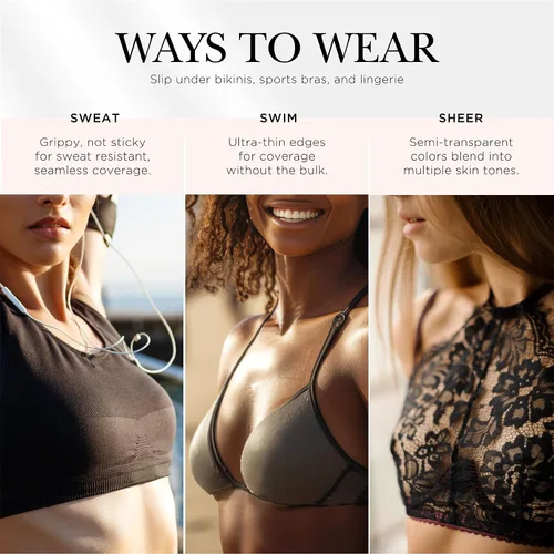 Vista 7 de Nippies Cubiertas para pezones de brasier no adhesivo para mujer, insertos reutilizables de silicona que no se ven con caja de viaje