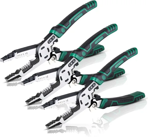 Vista 8 de 2 alicates 10 en 1 para pelacables, cortadores de cables, alicates combinados multifuncionales de 9 pulgadas con cortador de pelacables, alicates