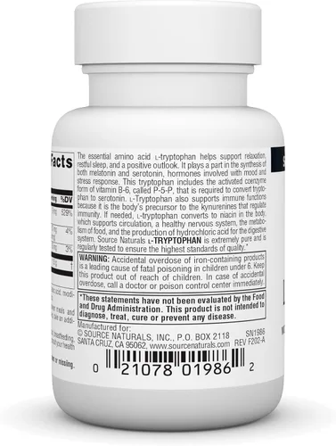 Vista 3 de Source Naturals L-triptófano con coenzima B-6 500 mg - 30 Tabletas