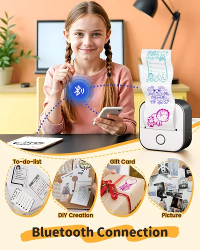 Vista 2 de Memoqueen T02 Mini impresora de etiquetas adhesivas y papel de 3 rollos, color negro Impresión HD de 1.969 in, aplicación inteligente, regalo