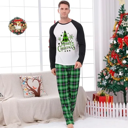 Vista 4 de Lizxun Pijamas de Navidad para la familia, conjuntos de pijamas de Navidad a juego, alce, árbol de Navidad, pijama familiar de Navidad