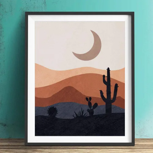 Vista 5 de Impresión del desierto, impresiones modernas de mediados de siglo, arte abstracto de pared de paisaje, decoración de montaña, impresión artística