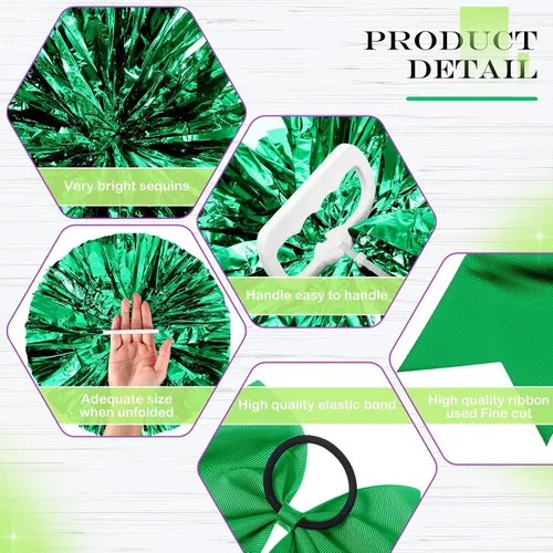 Vista 3 de Jexine 8 pompones de porrista de 11.8 pulgadas y lazos grandes para el pelo de animadora para adolescentes, niñas, sóftbol, baile, animadora