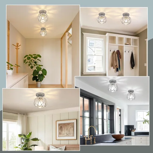 Vista 5 de Lámparas de Techo para Pasillo, Modernas Lámparas de Techo de Cristal Cromado, Montaje Semiempotrado E26 Pequeñas Lámparas de Techo para Pasillo Luz