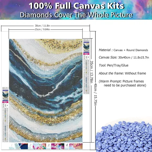 Vista 2 de JATOK Kits de pintura abstracta de diamantes 5D para adultos, pintura de ondas de paisaje con diamantes, cuadros bordados redondos completos, kits