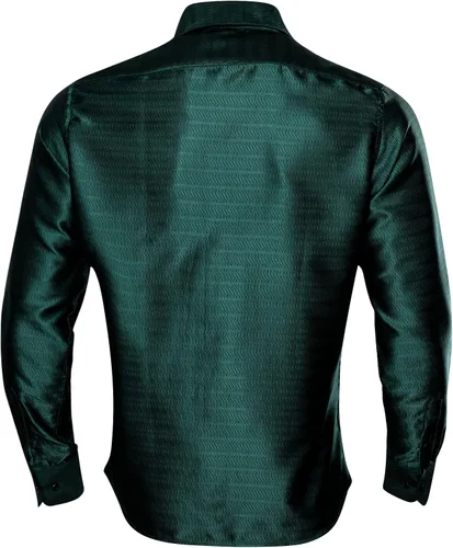 Vista 4 de Barry.Wang Camisas de vestir de seda satinada de lujo para hombre, ajuste regular, manga larga, camisa de esmoquin casual con botones