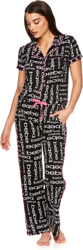 Vista 2 de bebe Conjunto de pijama de dama de honor de 2 piezas para mujer, camisa y pantalones de manga corta con botones Negro 24
