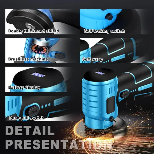 Vista 7 de Kit de Amoladora Angular Inalámbrica Sin Escobillas ZFULVO, Mini Herramienta de Rectificado Eléctrico de 19500rpm con Batería de 2x16.8V 2000mAh y 6