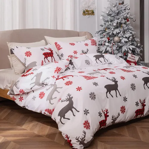Vista 3 de MILDLY Juego de funda de edredón de Navidad, 100 % microfibra cepillada con estampado de copos de nieve