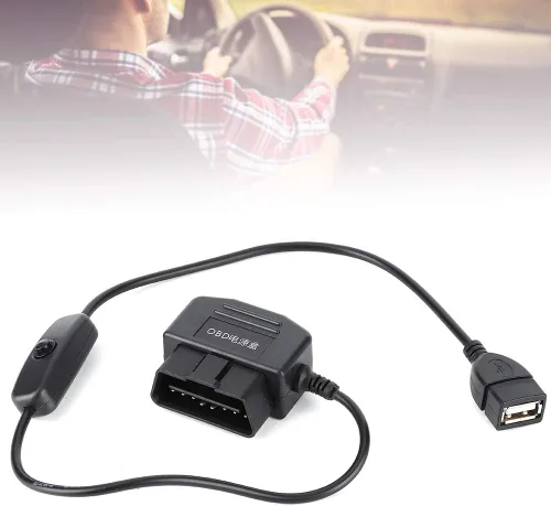 Vista 4 de Ejoyous Cable de alimentación OBD2, cable de alimentación USB Cable de carga 16Pin OBD2 Conector universal para coche GPS DVR Cámara