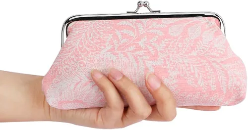 Vista 5 de Oyachic 2 paquetes de monedero vintage hoja bolsa larga monedero mujeres cartera beso cerradura cosmética maquillaje bolsa cierre embrague
