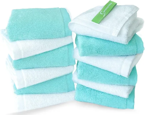Vista 13 de Paquete de 12 paños de 13 x 13 pulgadas, extra absorbentes, suaves, multiusos, para lavar ropa y cara (azul)