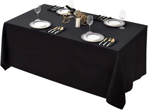 Vista 23 de Surmente Mantel cuadrado para mesas cuadradas o redondas, 100% poliéster, 52 x 52 pulgadas, mantel para bodas, banquetes o restaurantes (negro)