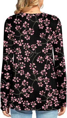 Vista 3 de HOTGIFT Blusa de manga larga con cuello redondo para mujer, para otoño, invierno, holgada, cómoda, suave, con bolsillo