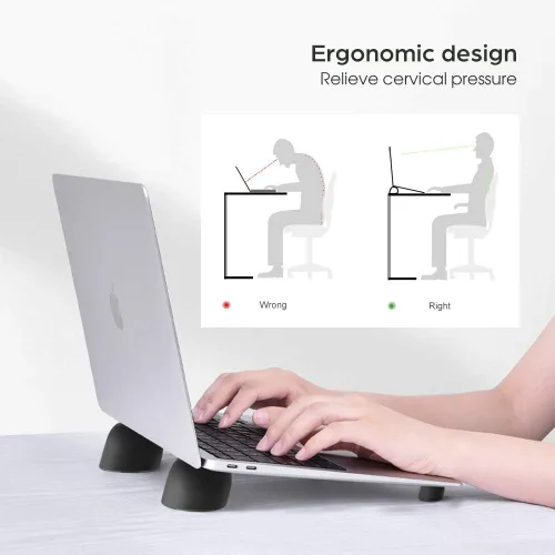 Vista 3 de Elevadores de laptop para escritorio, soporte de refrigeración para mini laptop, almohadillas magnéticas para teclado, patas ergonómicas