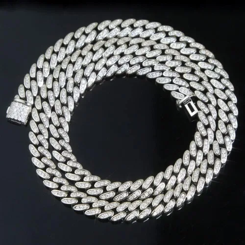Vista 4 de Colgante de hip hop, gargantilla fina de cadena de eslabones cubanos de 0.256in de ancho, 5 A, joyería de hiphop para mujer (plata, 16.1in)