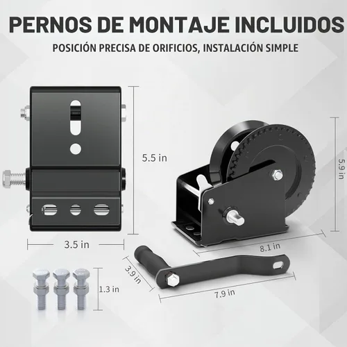Vista 7 de Cabrestante manual para remolque de barco, cabrestante manual de 1,600
