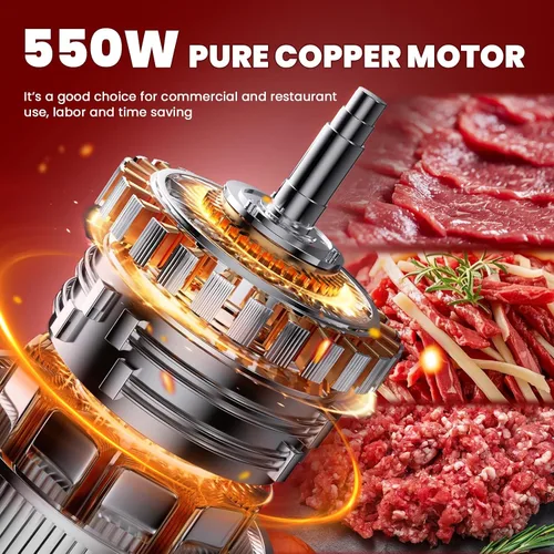 Vista 3 de NEWTRY Máquina cortadora de carne comercial con 2 cuchillas, resistente, 1,100 lbs/h, máquina cortadora de carne NT-E para restaurante rebanadora