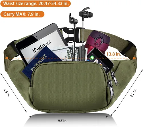Vista 6 de Riñonera grande para mujeres y hombres – Riñonera Syican con 3 bolsillos con cremallera, regalos para disfrutar de deportes, viajes, entrenamiento