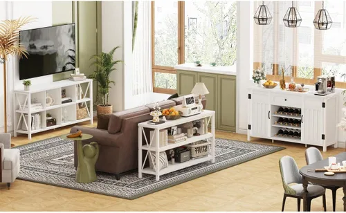 Vista 2 de FATORRI Organizador de almacenamiento de 8 cubos y mesa consola de sofá (roble blanco)