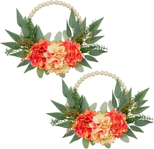 Vista 11 de Coronas artificiales de eucalipto con cuentas de madera para puerta delantera, coronas de hojas de eucalipto de 10 pulgadas, decoración de primavera