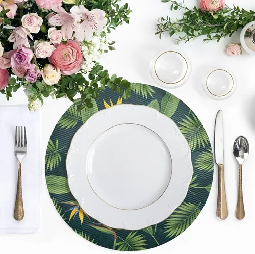 Vista 5 de Tropical Palm Leaves Dining Room Table Placemats, Non Slip Washable Table Mats Set for Kitchen Table one sizex1