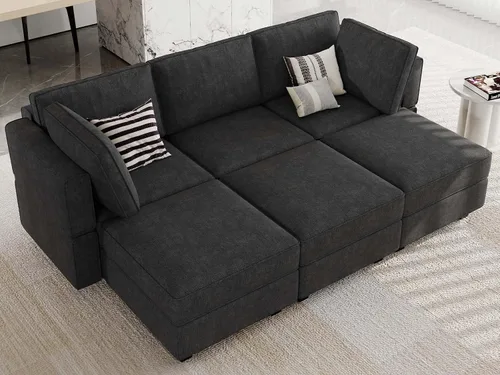 Vista 16 de Belffin - Sofá seccional modular con cama oculta, sofá seccional convertible para sala de estar. Sofá color gris claro
