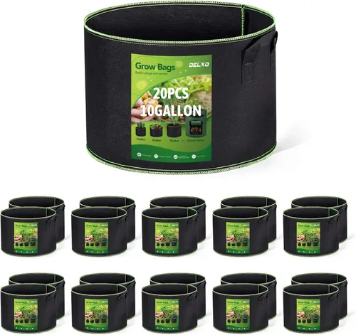 Vista 13 de Delxo Paquete de 20 bolsas de cultivo de 1 galón, bolsa de plantación de jardín, macetas de tela no tejida gruesa de 10.58 oz para frutas, verduras