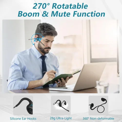 Vista 4 de BANIGIPA Auriculares Bluetooth con micrófono Boom, auriculares de oreja abierta con micrófono con cancelación de ruido, auriculares inalámbricos