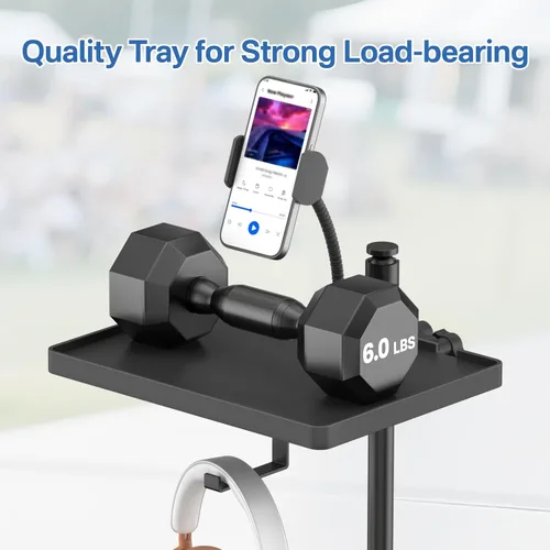 Vista 6 de Bandeja funcional para micrófono con soporte ajustable para micrófono, soporte para teléfono, bandeja de micrófono de 8.7 x 6.5 pulgadas, soporte