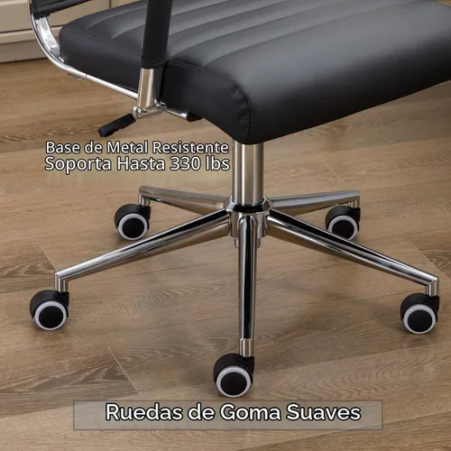 Vista 6 de Silla de escritorio de oficina de cuero, sillas de sala de conferencias con ruedas, silla ejecutiva moderna de respaldo alto, ergonómica, giratoria