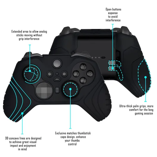 Vista 4 de PlayVital Samurai Edition Anti Slip Silicone Case Cover for Xbox Elite Wireless Controller Series 2 Core, Ergonomic Soft Rubber Skin Protector for