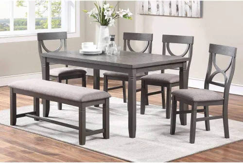 Vista 2 de simple relax Dasher - Juego de comedor de madera de 6 piezas, gris y beige
