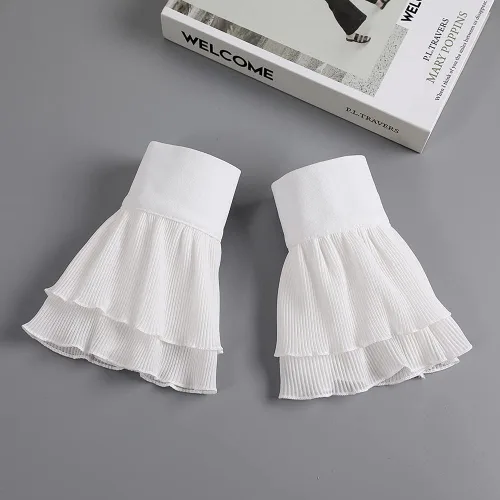 Vista 3 de Elegtiskas Puños de muñeca desmontables, camisa desmontable con cuerno, puños falsos para mujeres y niñas, Blanco
