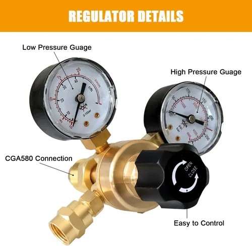Vista 2 de Medidores de regulador de CO2 de argón Reguladores de soldadura de gas para soldador MIG TIG, 0-4000 PSI, conexión de entrada CGA580