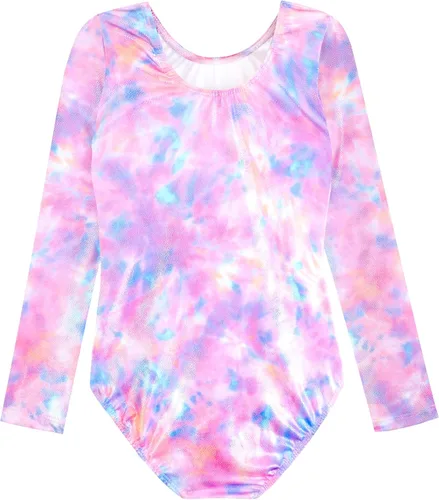 Vista 22 de HOZIY - Leotardos de manga larga para niñas, de gimnasia, para niños pequeños, trajes florales de unicornio, galaxia, arco iris, patrón de rayas