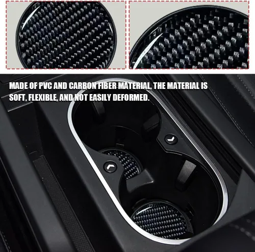 Vista 4 de 2 PCS Posavasos para Portavasos de Automóvil, Posavasos Integrados Antideslizantes de Fibra de Carbono, Inserto Universal de Portavasos de 2.75