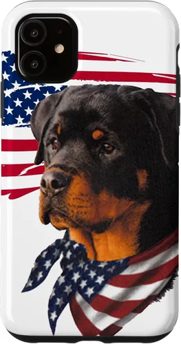 Vista 8 de Funda genial impresionante con la bandera estadounidense para iPhone 16 Rottweiler Dog