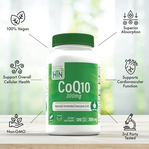 Vista 4 de Health Thru Nutrition CoQ-10 300 mg - 120 cápsulas Coenzima de ubiquinona de alta potencia Q10 Apoya la energía celular y la protección