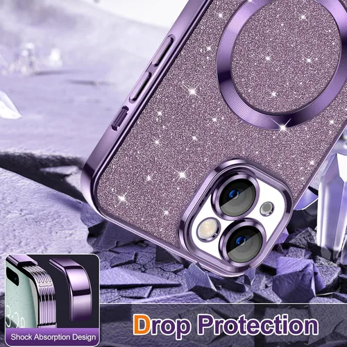 Vista 34 de Hython para iPhone 15 Plus Funda con chispas brillantes, Fundas transparentes magnéticas con protector de lente de cámara [Compatible con MagSafe]