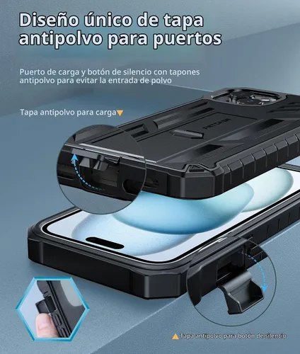 Vista 5 de FNTCASE Funda para iPhone 15 Plus con clip para cinturón y soporte, color Negro