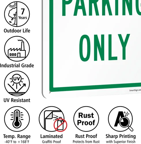 Vista 6 de SmartSign Solo estacionamiento de motocicletas, 10 x 14 pulgadas, aluminio laminado inoxidable de 40 mil, verde/blanco, letrero de metal duradero