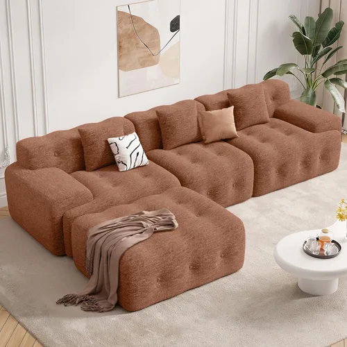 Vista 13 de Sofás modernos sin hueso de 143 pulgadas para sala de estar, sofá nube en forma de U, juego de sofá modular convertible de chenilla, no requiere