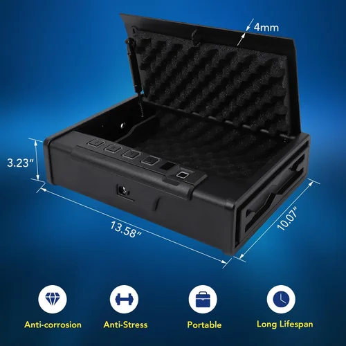 Vista 6 de Towallmark Caja fuerte para armas, caja fuerte biométrica para pistolas, tres maneras de acceso rápido para pistola de huellas dactilares segura