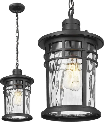 Vista 14 de Darkaway Luces Colgantes para Exteriores para Porche, Candelabro para Exteriores Luces Colgantes para Porche Montaje en Techo de Aluminio con Vidrio