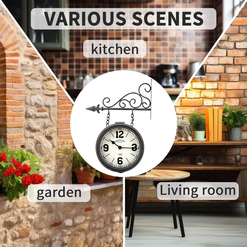 Vista 6 de Reloj de doble cara de hierro Londres, reloj antiguo de doble cara, de hierro forjado, reloj antiguo de hierro numerado, decoración de pared, reloj