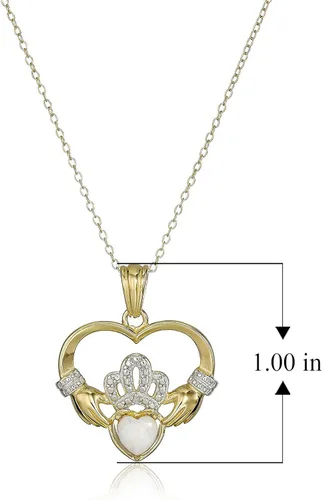 Vista 3 de Collar de plata de ley 925 chapada en oro amarillo de 18 quilates, con colgante de corazón de Claddagh de 1.0in con cadena de 18.0in elección